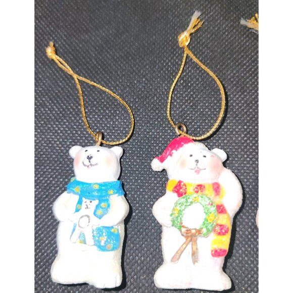 Set Of 6 Bear Mini Christmas Tree Ornaments With Gold Hanging Strings - Picture 5 of 8
